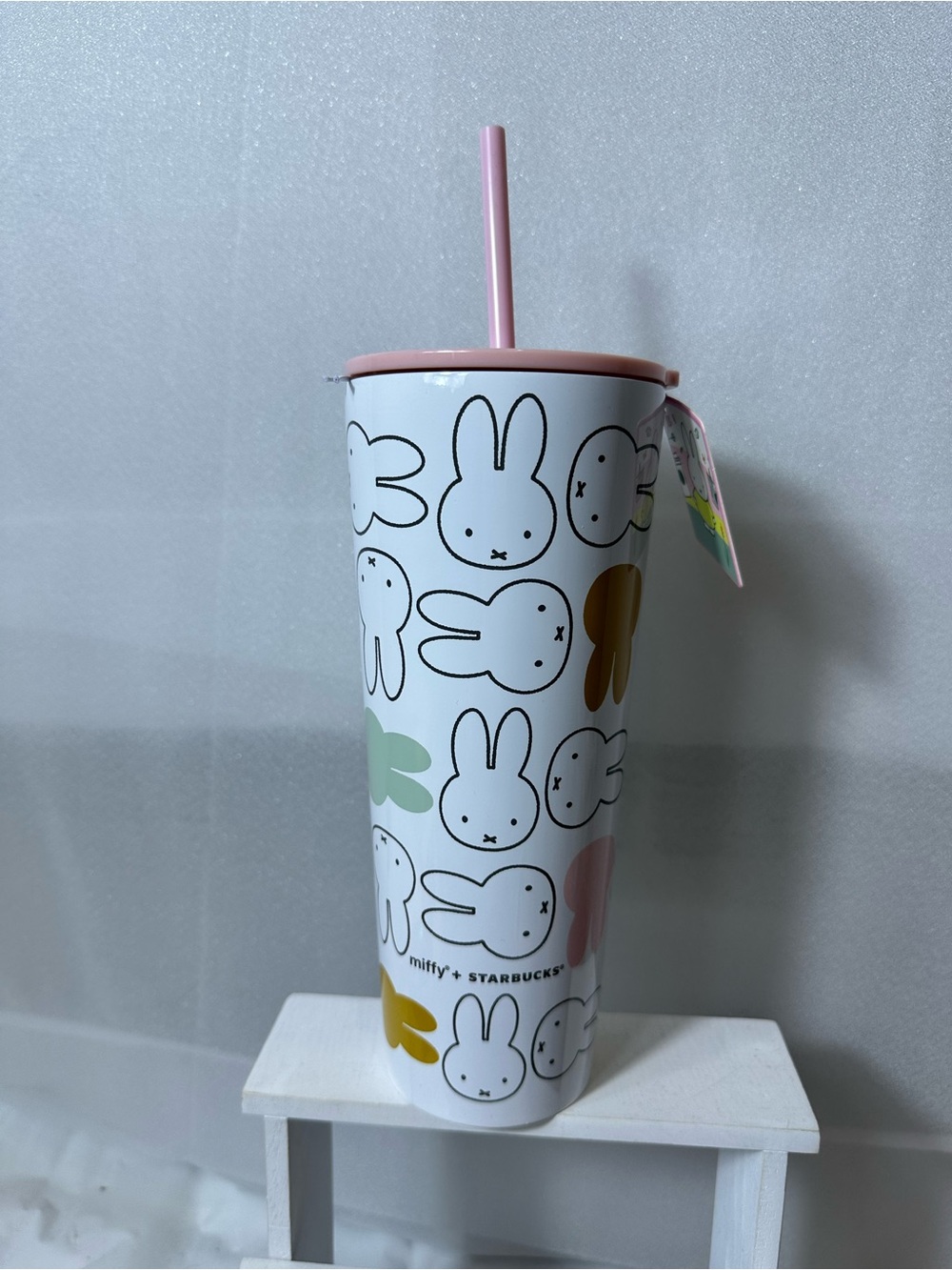 Starbucks x Miffy 24oz White Pastel Bunny Stainless Tumbler with Pink Lid